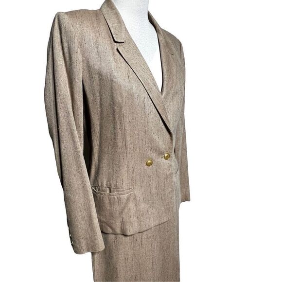 Anne Klein Vintage Double Breasted Blazer Jacket Raw Silk Skirt Set Size Small - Picture 2 of 7